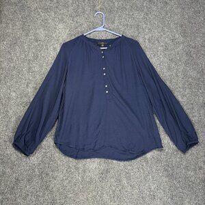 J Crew Blouse Womens Small  Long Sleeve Drapey Popover Blue Elastic Cuffs Top